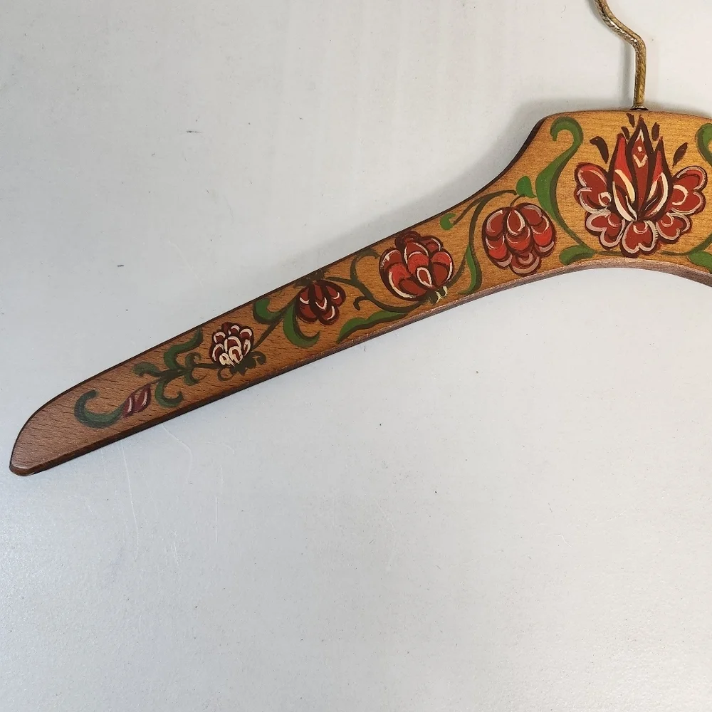 Vintage Handpainted Floral Folk Art Wooden Hanger